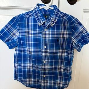 Ralph Lauren Blue Plaid Short-Sleeve Button-Down Shirt for Kids 3T